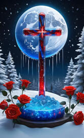 frosted full moon effect American flag cross