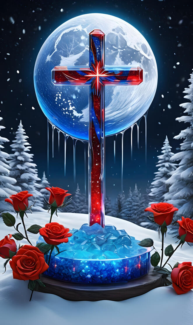 frosted full moon effect American flag cross