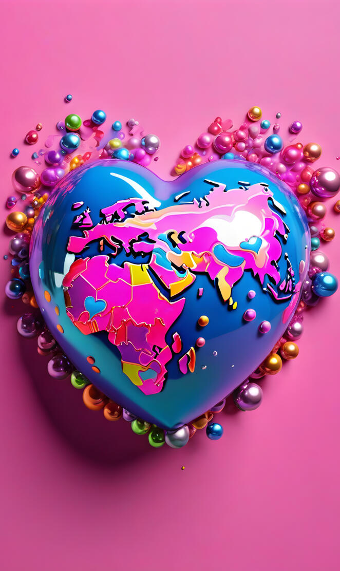 a blue and pink circular object with colorful dots and a blue