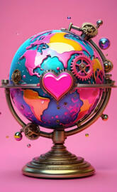 a colorful robot with a helmet