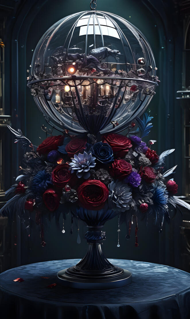 a large glass vase with flowers