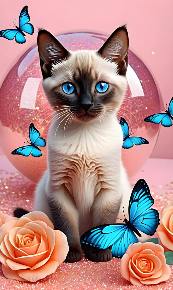 a cat with butterflies on its head