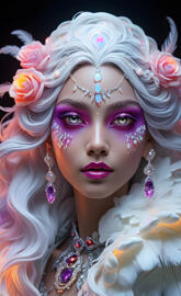 a woman with flowers on her head