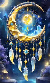 yellow blue geode moon dream catcher