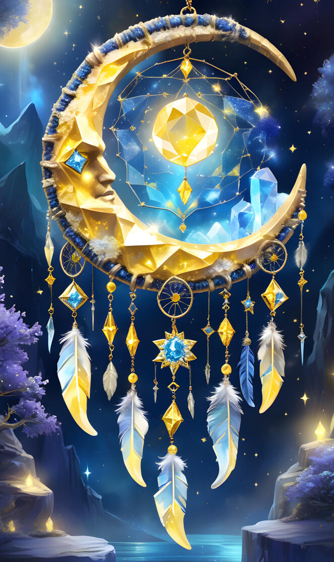 yellow blue geode moon dream catcher