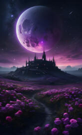 Moon flowers distant castle