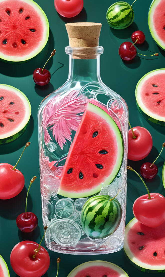 watermelon and watermelon in a glass jar
