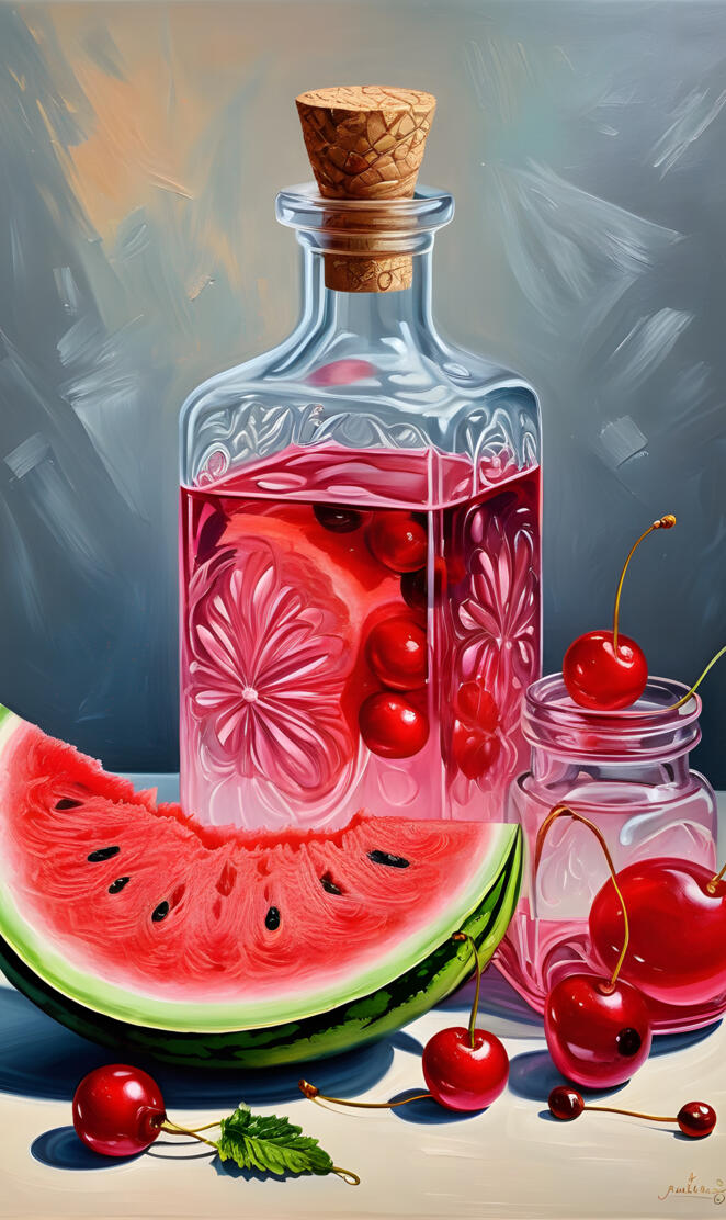 watermelon and a bottle of water