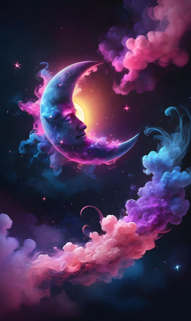 a blue and pink moon