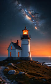 a lighthouse on a rocky shore
