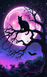 bat, cat, tree, Halloween