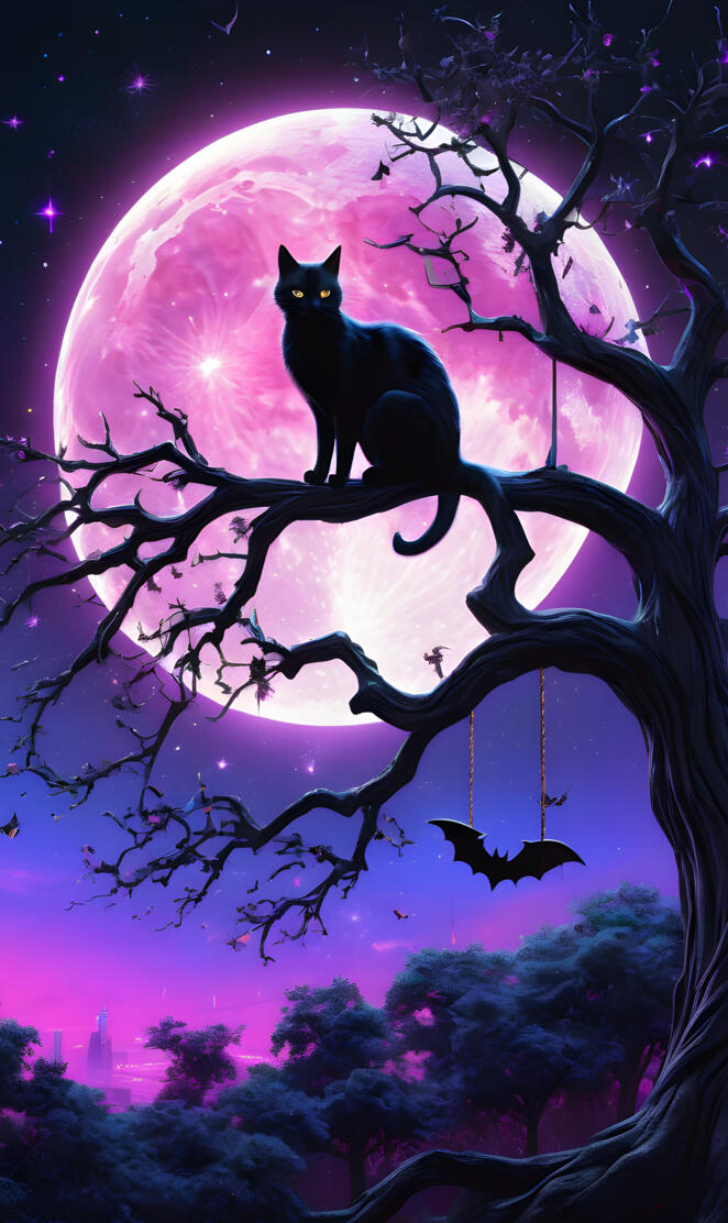 bat, cat, tree, Halloween