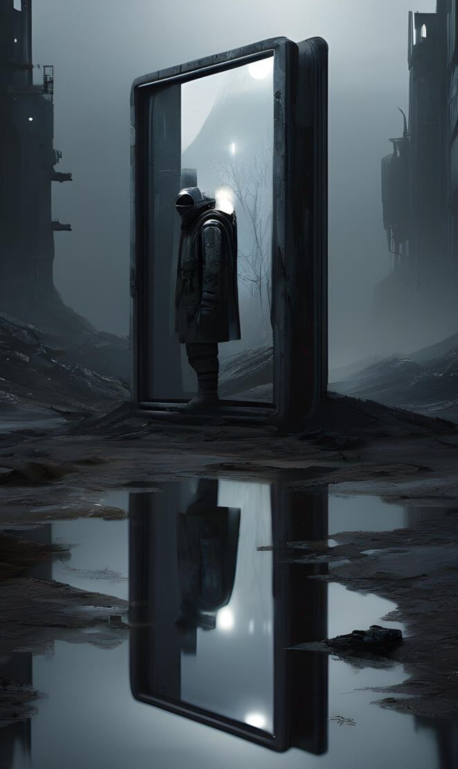 a reflection of a person in a mirror