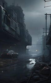 a car driving on a wet street