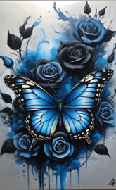 a blue and white floral design