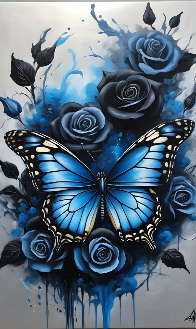 a blue and white floral design