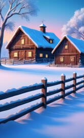 a sunny evening on the snowy farm