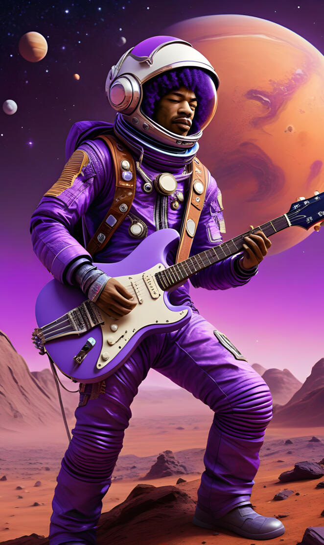 purple haze jimmi on Mars playing guitar