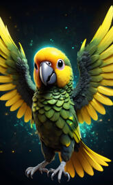 a colorful bird with a yellow and blue head