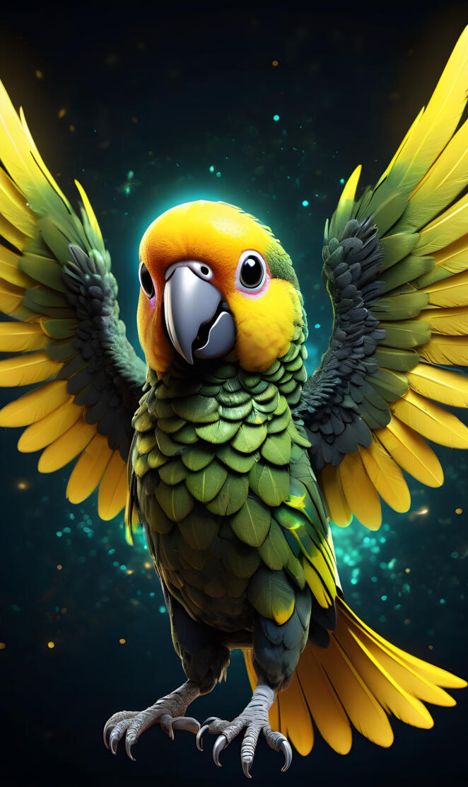 a colorful bird with a yellow and blue head