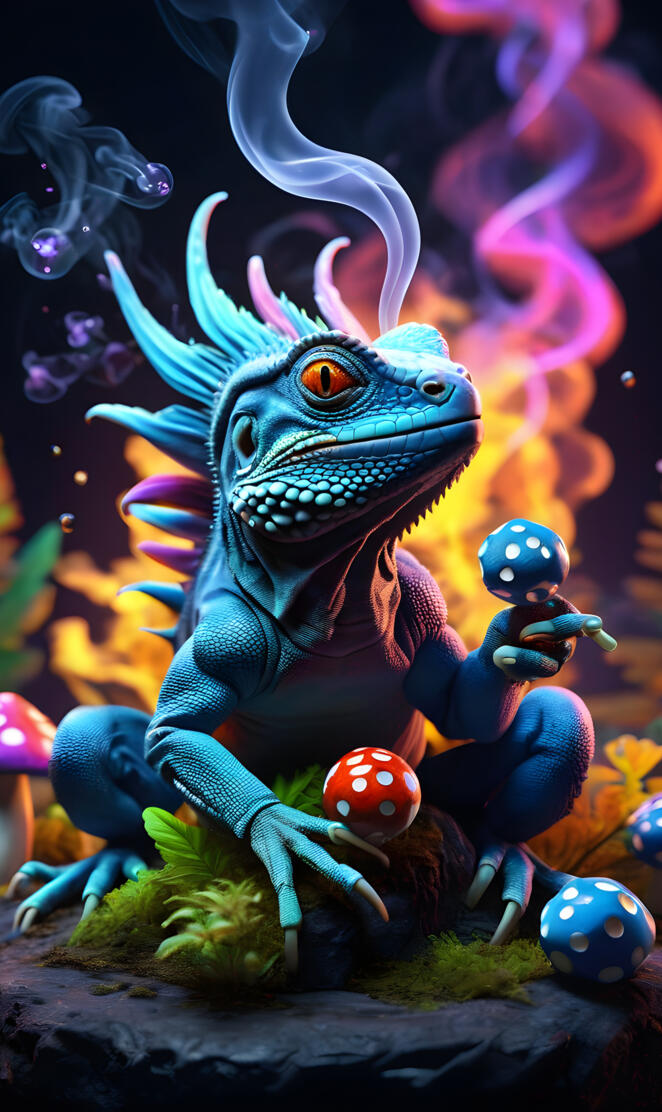 a blue lizard with a crown