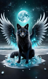 a wolf with wings and feathers