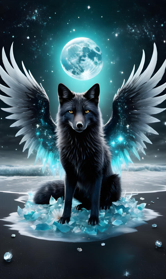 a wolf with wings and feathers