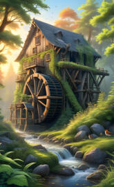 double waterwheel and house
