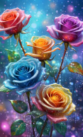 a group of colorful flowers with a bright colourful background.