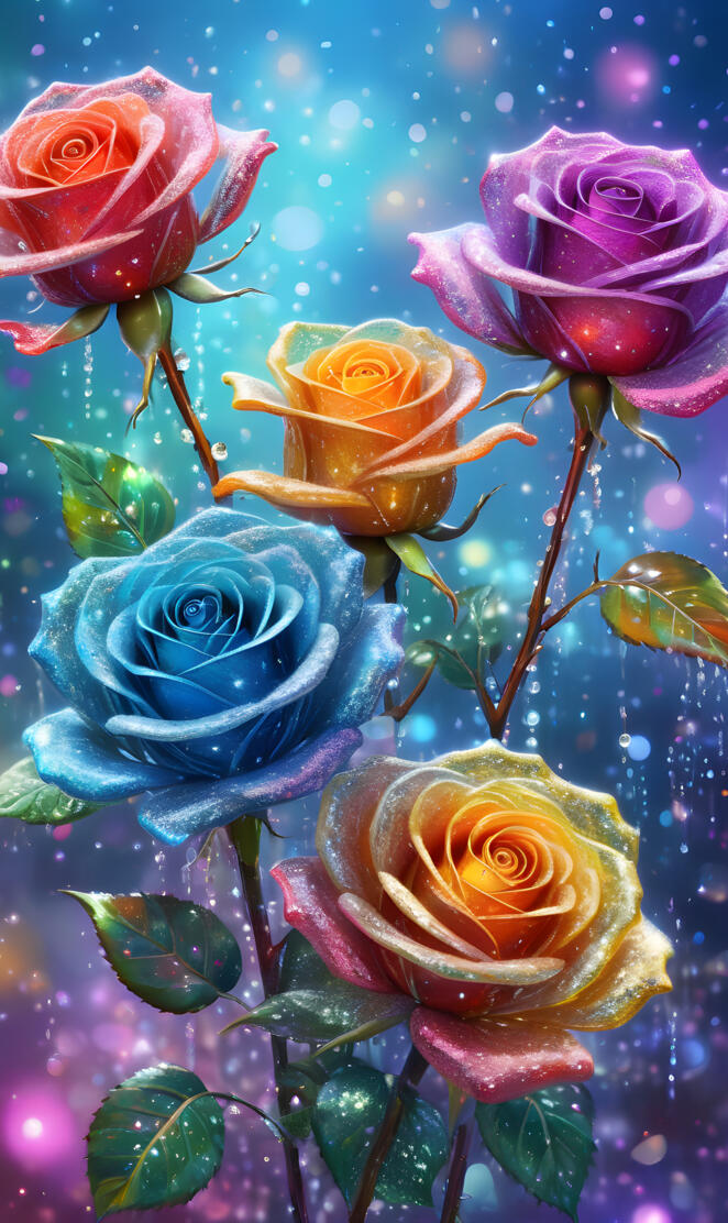 a group of colorful flowers with a bright colourful background.