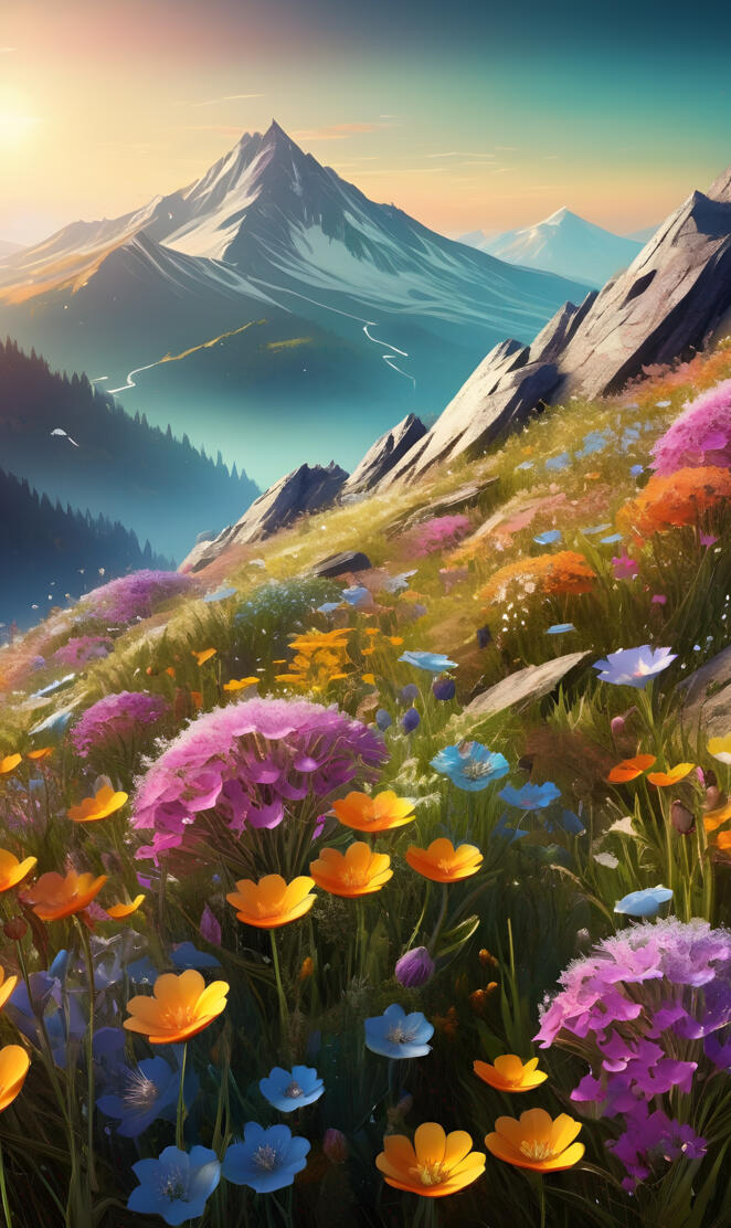 mountains and wildflowers