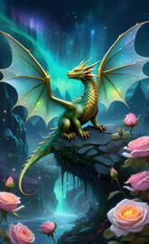 Dragon Admiring Northern Lights