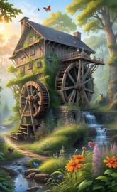 tow water wheels and house