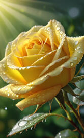 Yellow Rose with water droplets on it.