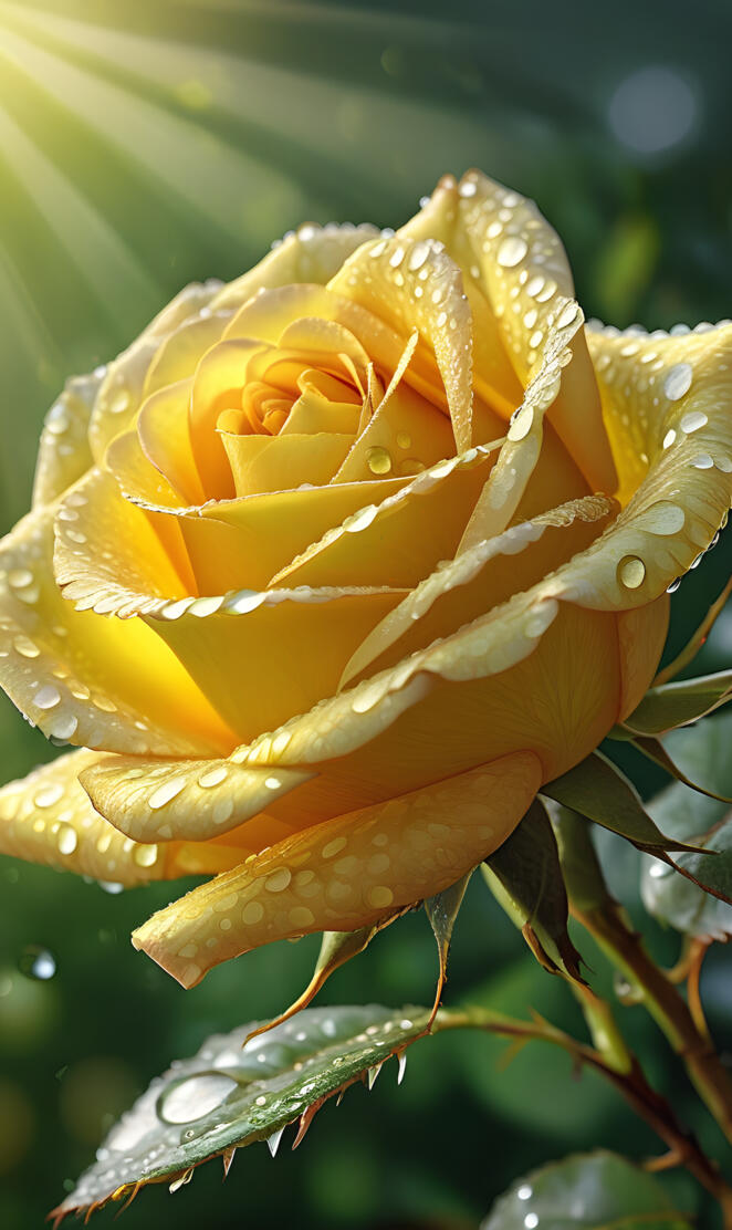 Yellow Rose with water droplets on it.