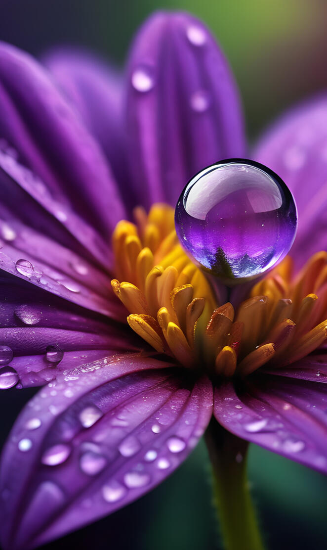 a purple flower with water droplets on it