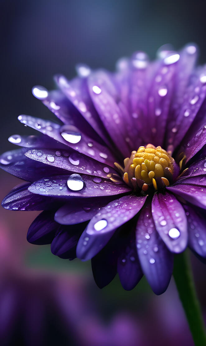 a purple flower with water droplets on it