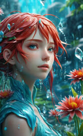 Cai Wenji with red hair and flowers