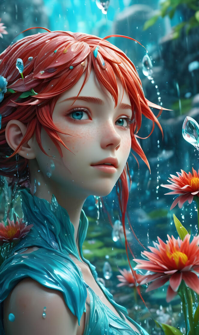 Cai Wenji with red hair and flowers