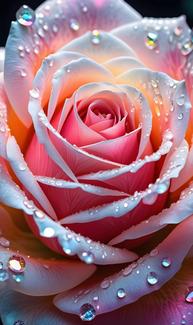realistic coral and yellow rose with dew drops on petals