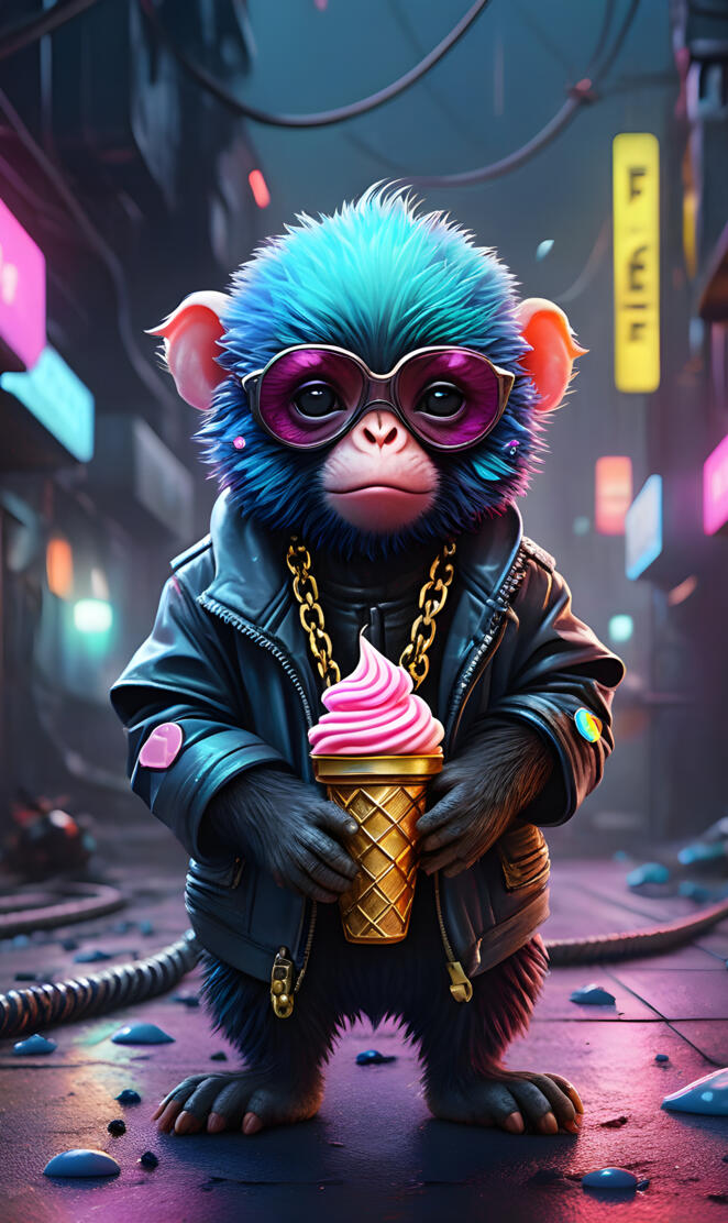 Blue Monkey with Rainbowed snow cone