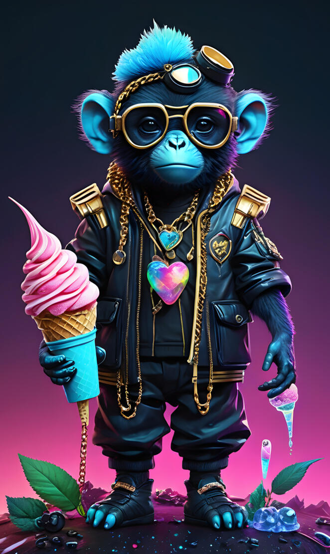 Blue Monkey with Rainbowed snow cone