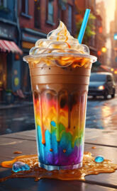 Rainbow,iced coffee, drink, cold