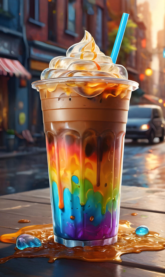 Rainbow,iced coffee, drink, cold