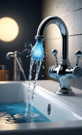 a faucet pouring water into a sink