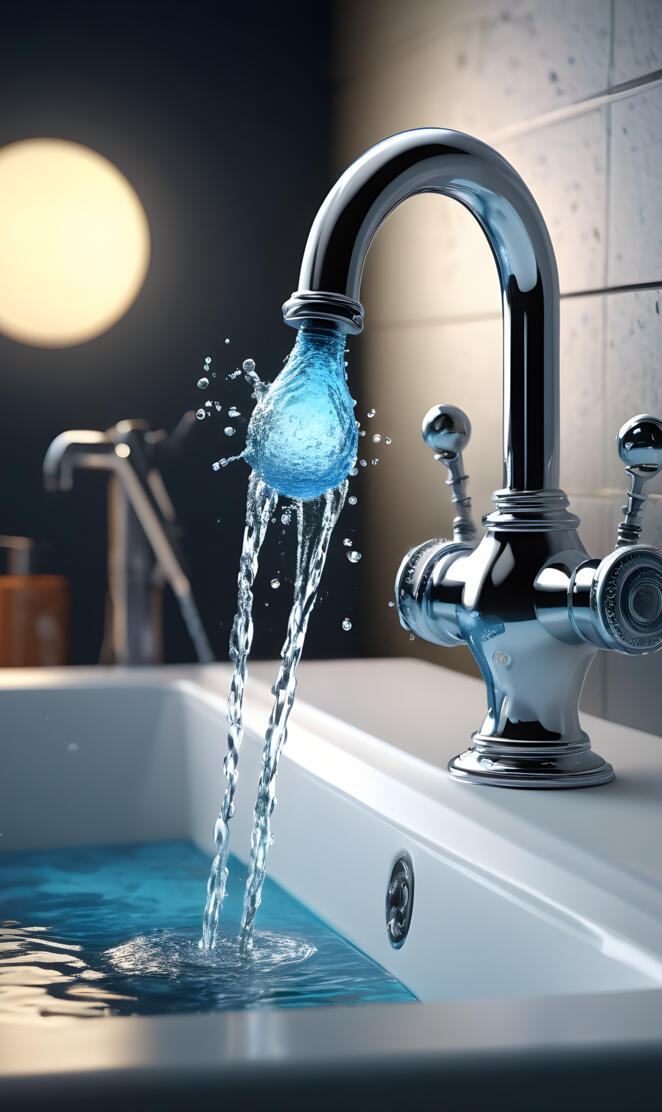 a faucet pouring water into a sink