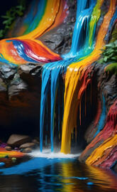 a colorful painting of a waterfall