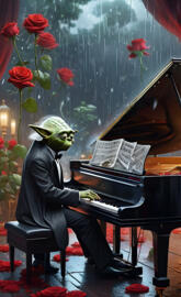 Yoda playing the piano