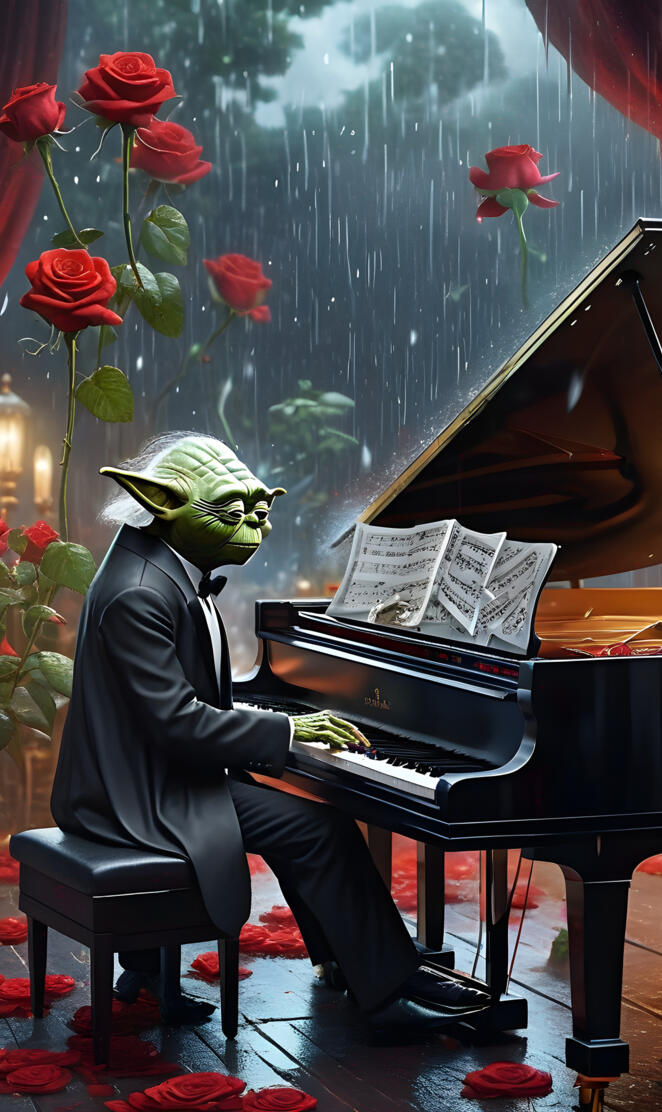 Yoda playing the piano