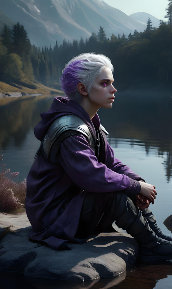 a person sitting on a rock by a river